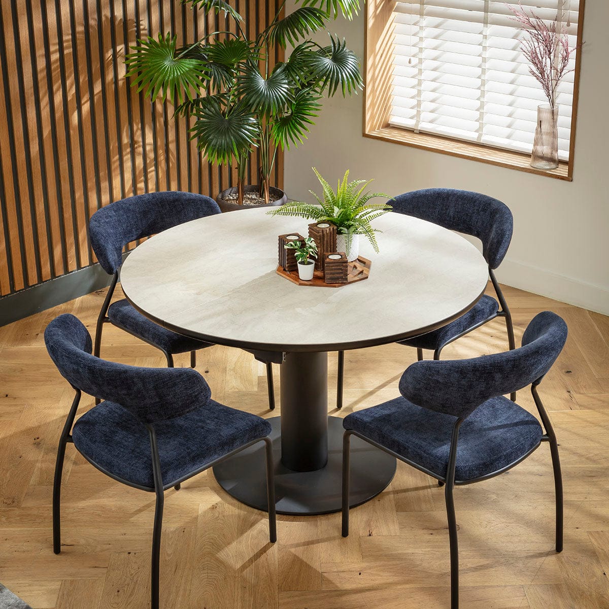 Ensemble de salle à manger rond extensible 4 places Oscar &amp; Venus en céramique bleue et gris clair