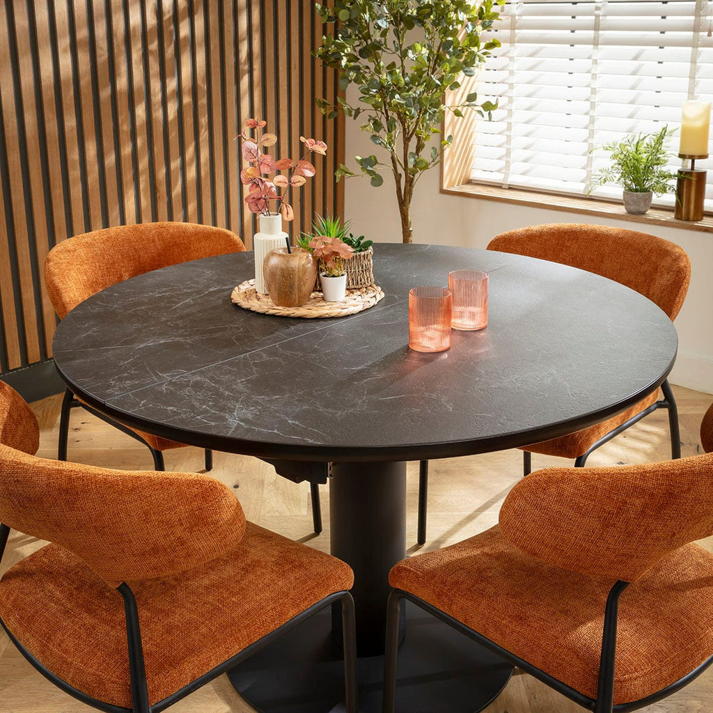 Ensemble de salle à manger rond extensible 4 places Oscar &amp; Venus, céramique orange brûlé et noire