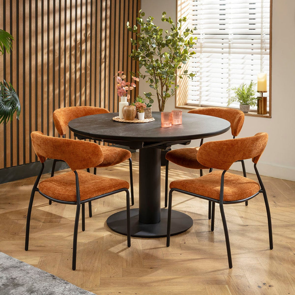 Ensemble de salle à manger rond extensible 4 places Oscar &amp; Venus, céramique orange brûlé et noire