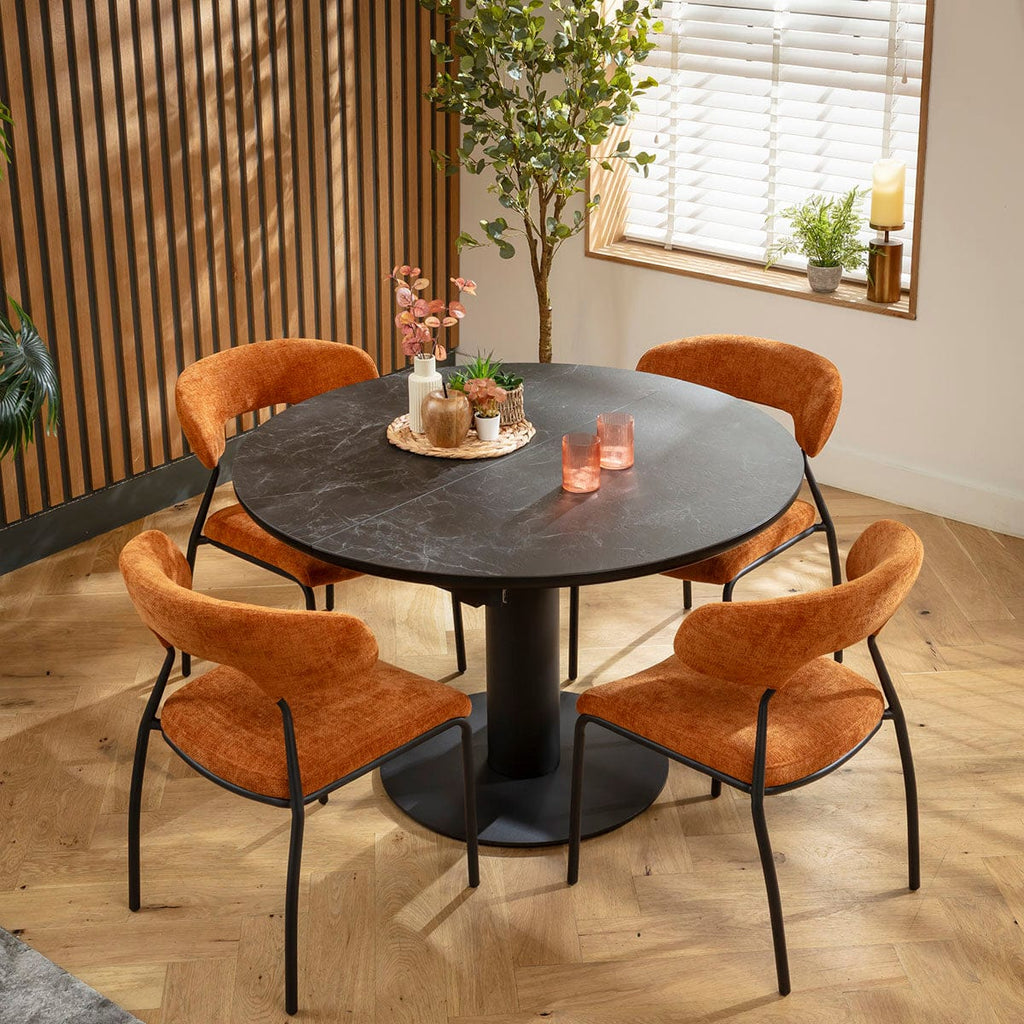 Ensemble de salle à manger rond extensible 4 places Oscar &amp; Venus, céramique orange brûlé et noire