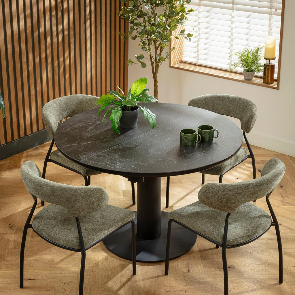 Ensemble de salle à manger rond extensible 4 places Oscar &amp; Venus en céramique verte et noire