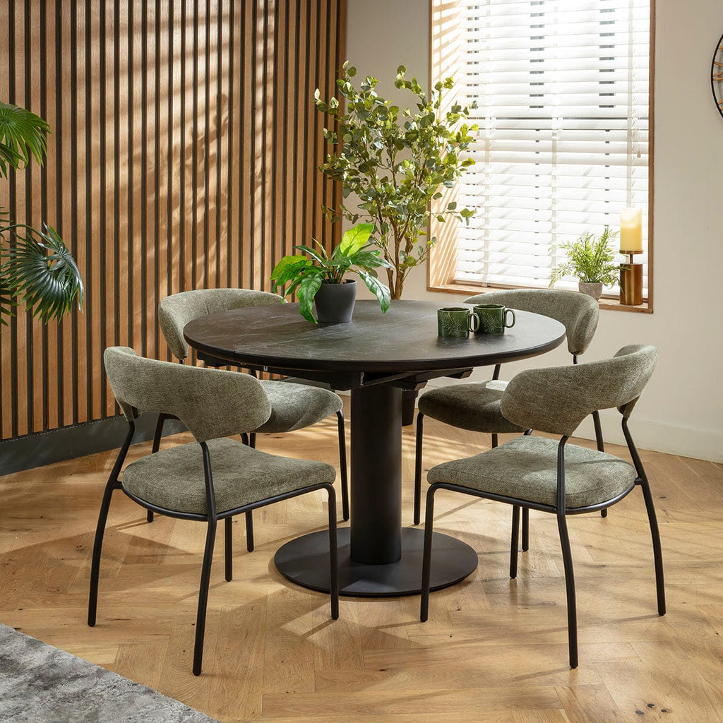 Ensemble de salle à manger rond extensible 4 places Oscar &amp; Venus en céramique verte et noire