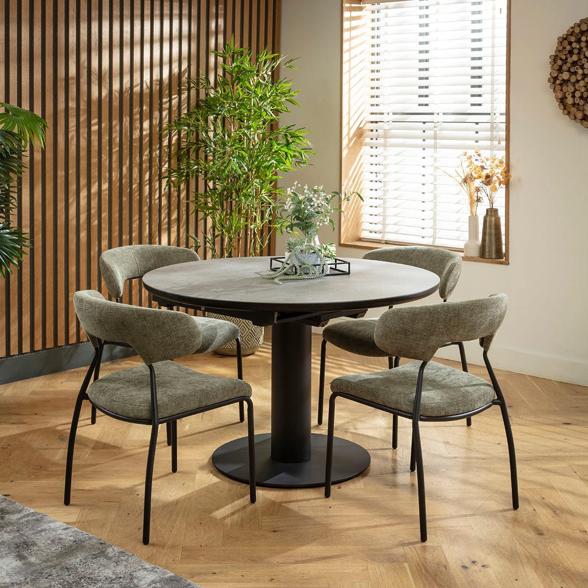 Ensemble de salle à manger rond extensible 4 places Oscar &amp; Venus en céramique verte et grise