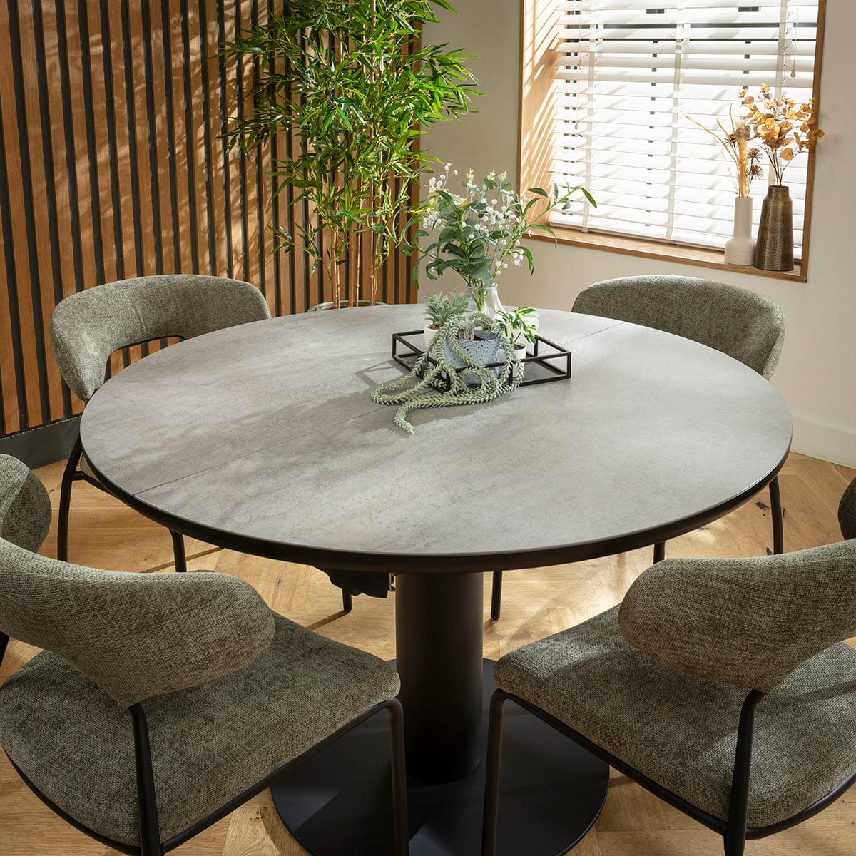 Ensemble de salle à manger rond extensible 4 places Oscar &amp; Venus en céramique verte et grise