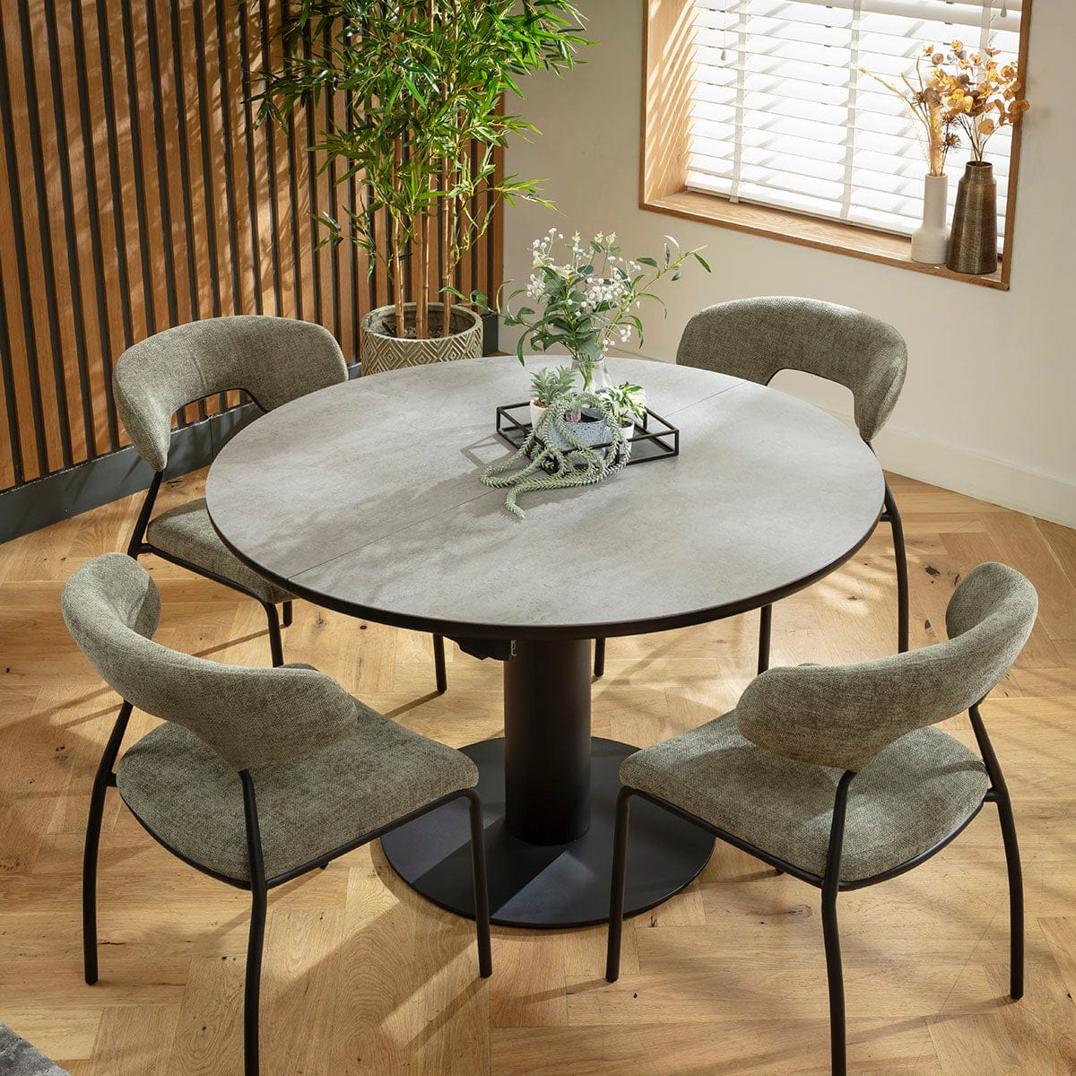 Ensemble de salle à manger rond extensible 4 places Oscar &amp; Venus en céramique verte et grise