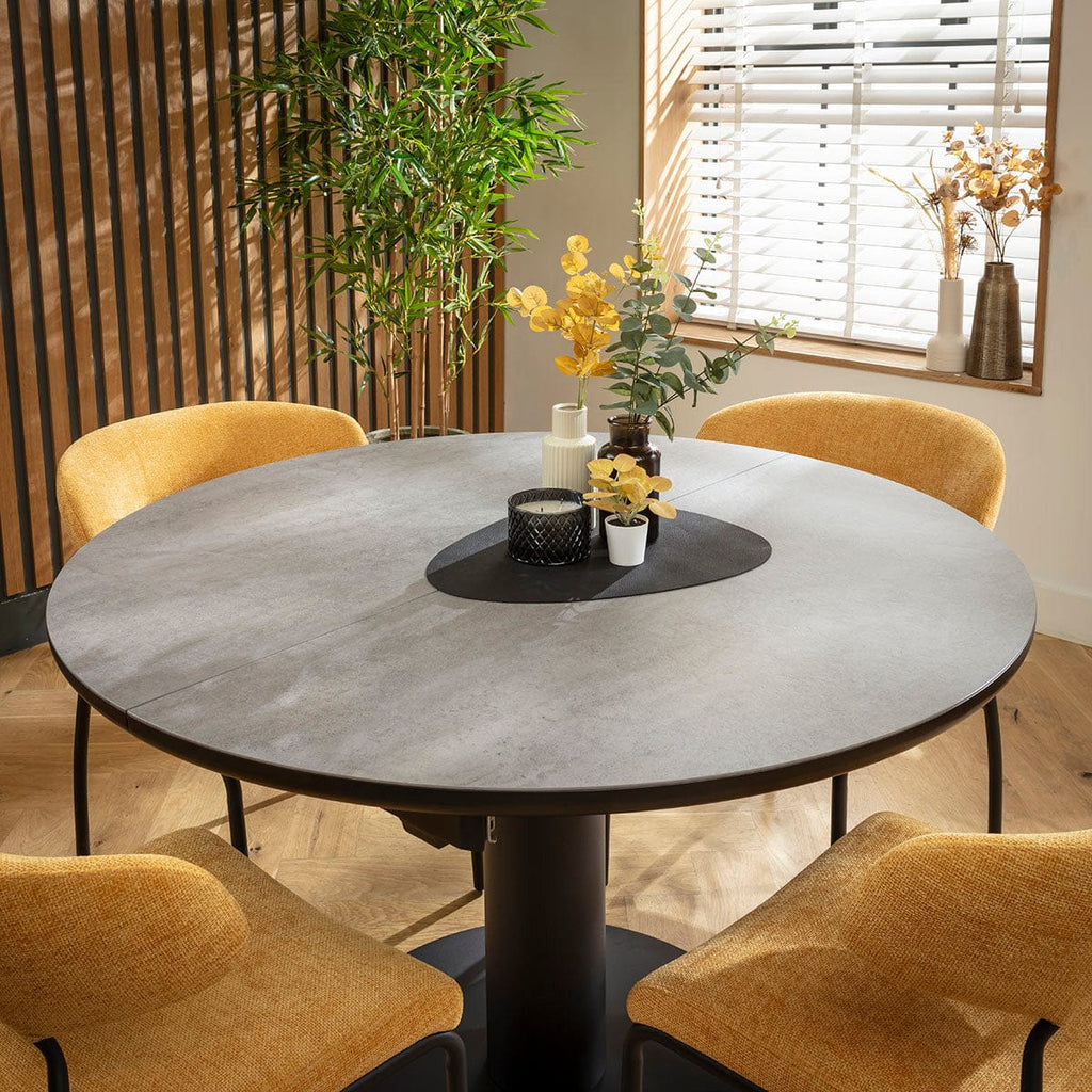 Ensemble de salle à manger rond extensible 4 places Oscar &amp; Venus en céramique jaune doré et grise