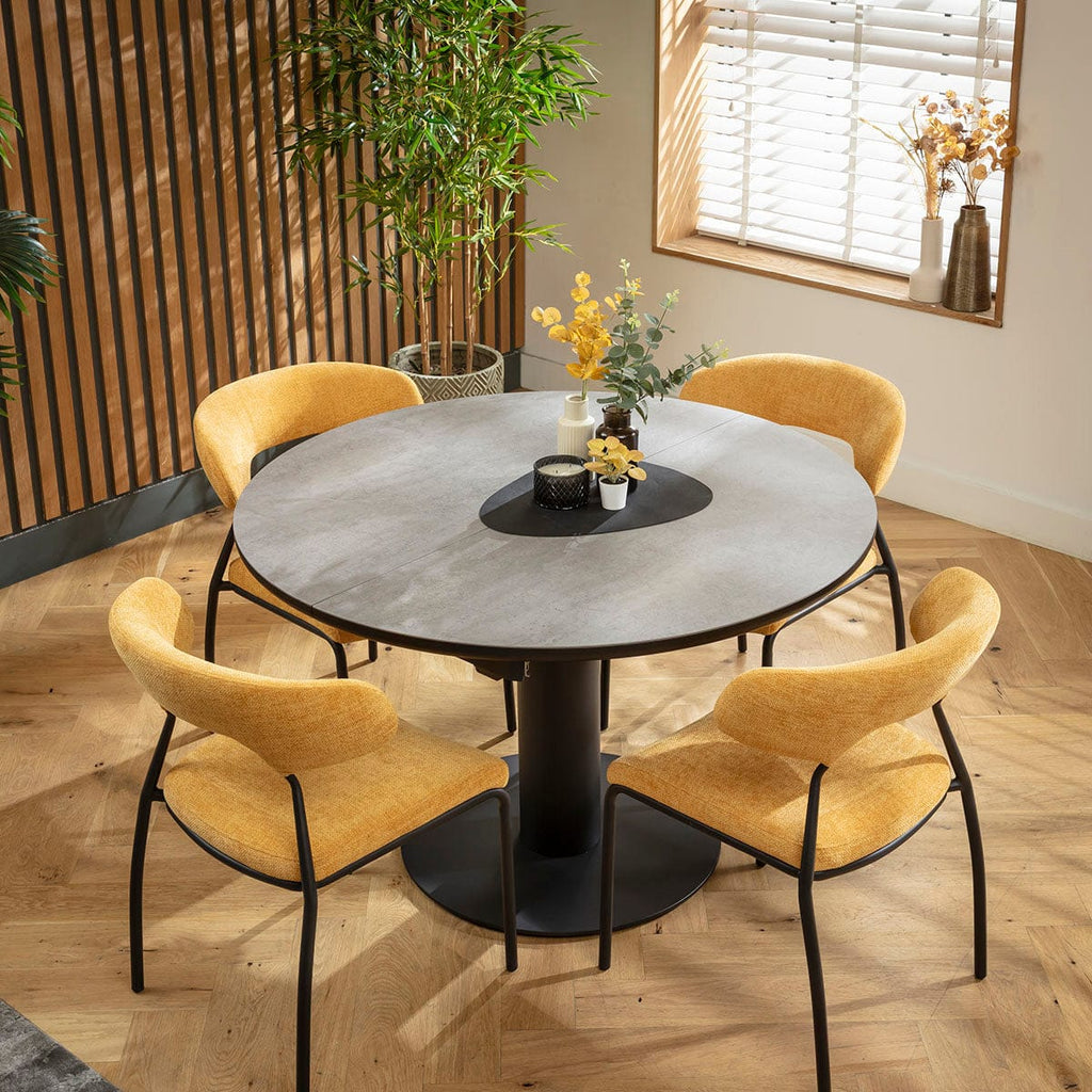 Ensemble de salle à manger rond extensible 4 places Oscar &amp; Venus en céramique jaune doré et grise