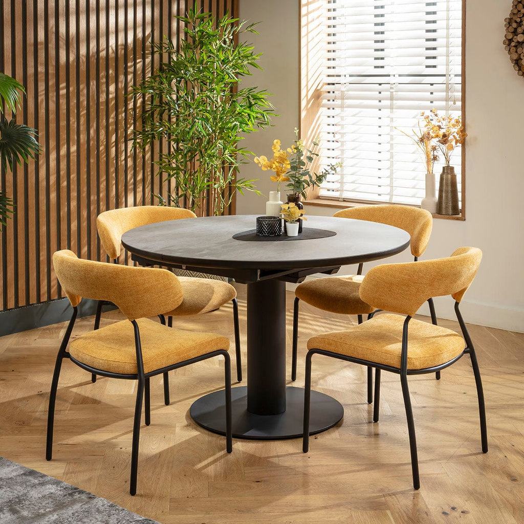 Ensemble de salle à manger rond extensible 4 places Oscar &amp; Venus en céramique jaune doré et grise
