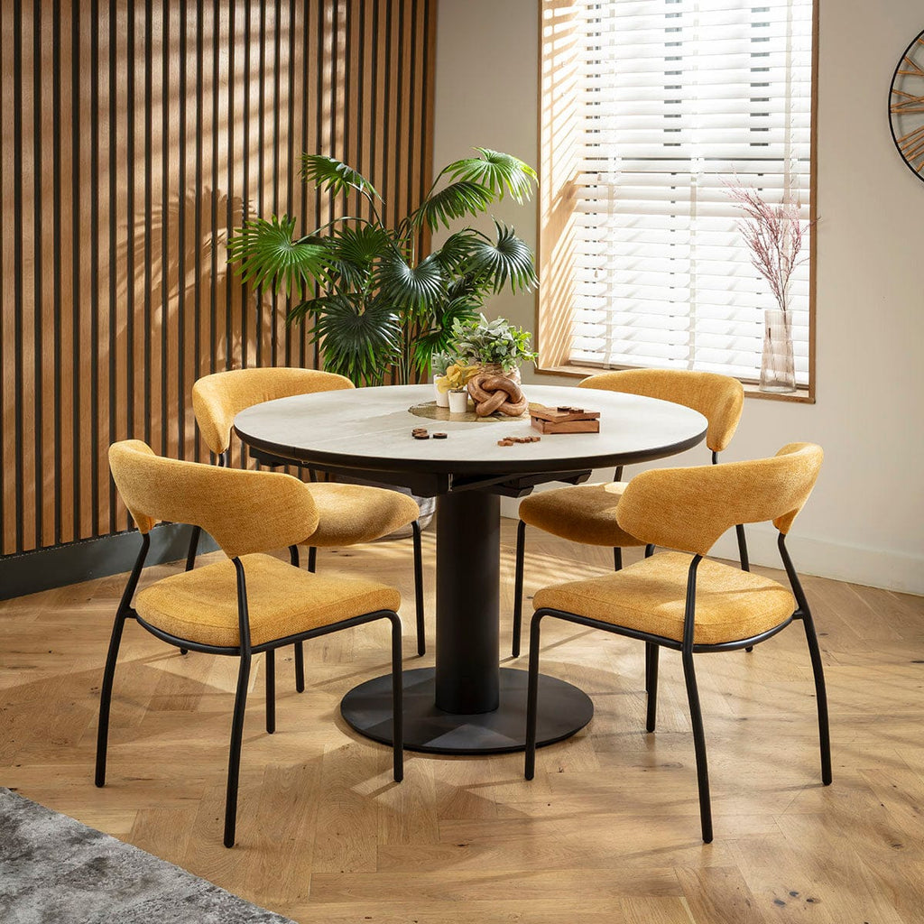 Ensemble de salle à manger rond extensible 4 places Oscar &amp; Venus en céramique jaune doré et gris clair