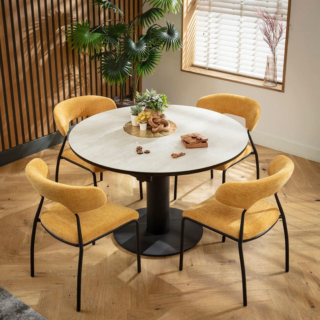 Ensemble de salle à manger rond extensible 4 places Oscar &amp; Venus en céramique jaune doré et gris clair