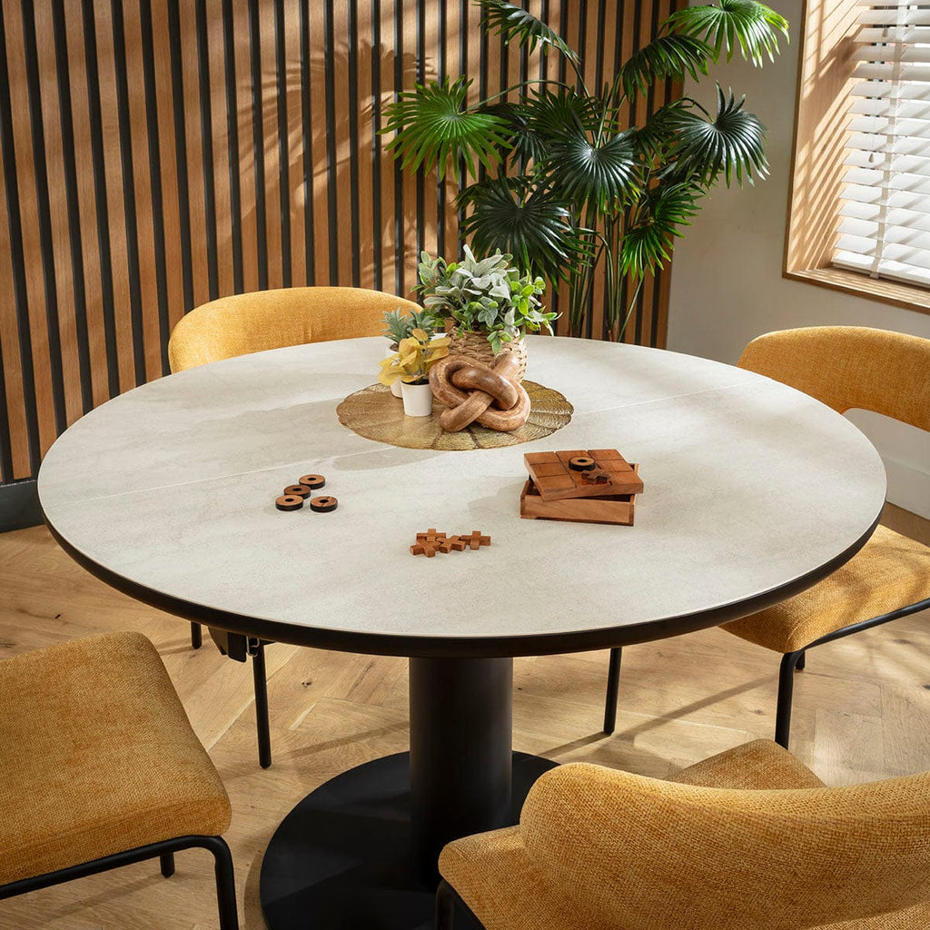 Ensemble de salle à manger rond extensible 4 places Oscar &amp; Venus en céramique jaune doré et gris clair