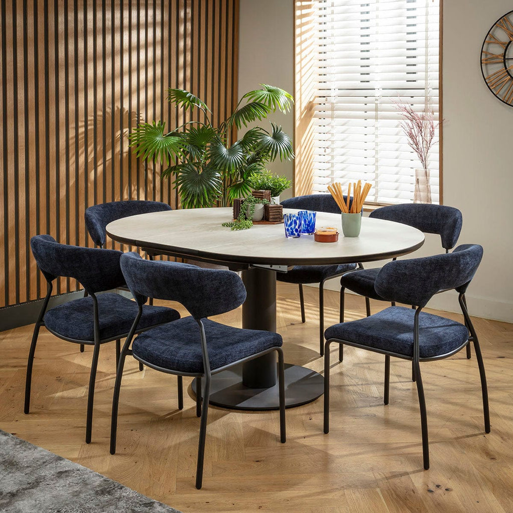 Ensemble de salle à manger rond extensible 6 places Oscar &amp; Venus en céramique bleue et gris clair