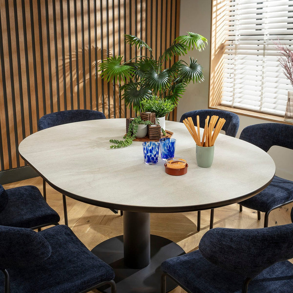 Ensemble de salle à manger rond extensible 6 places Oscar &amp; Venus en céramique bleue et gris clair