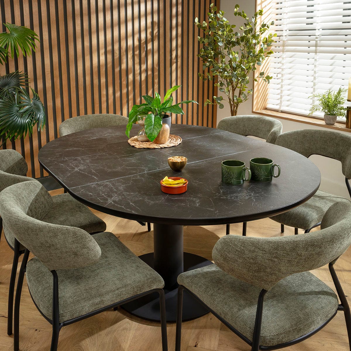 Ensemble de salle à manger rond extensible 6 places Oscar &amp; Venus en céramique verte et noire