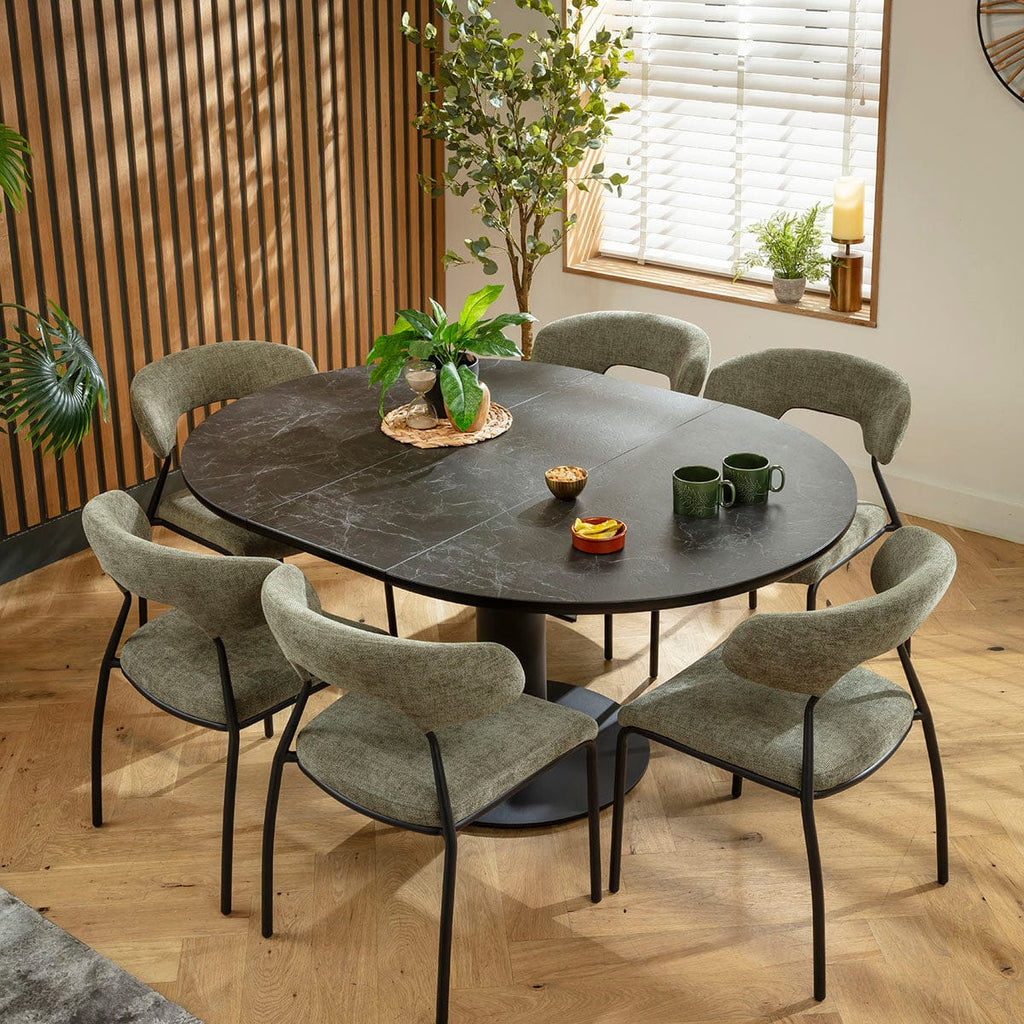 Ensemble de salle à manger rond extensible 6 places Oscar &amp; Venus en céramique verte et noire