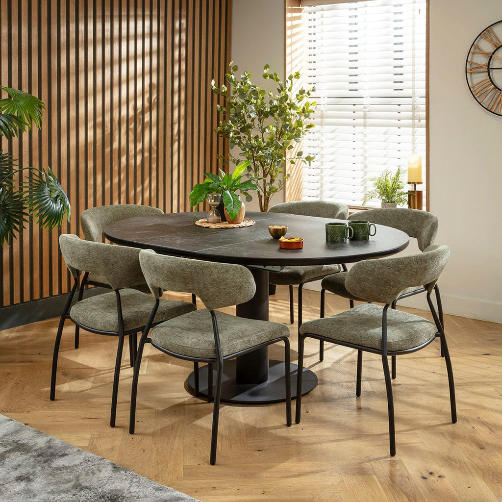 Ensemble de salle à manger rond extensible 6 places Oscar &amp; Venus en céramique verte et noire