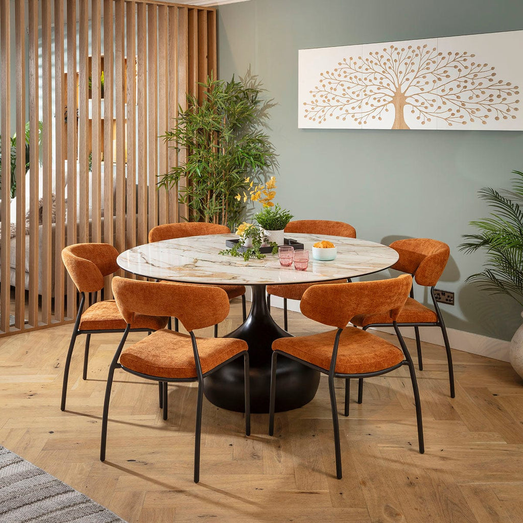 Ensemble de salle à manger rond moderne 6 places Oscar &amp; Venusia en céramique orange et blanche