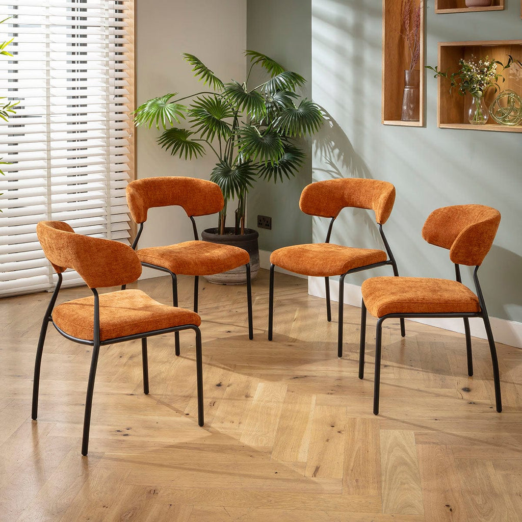 Ensemble de salle à manger rond moderne 6 places Oscar &amp; Venusia en céramique orange et blanche