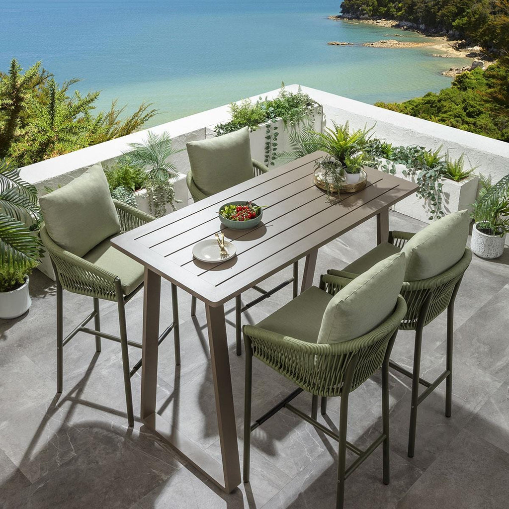 Ensemble bar de jardin extérieur Cole 4 places, aluminium vert et beige