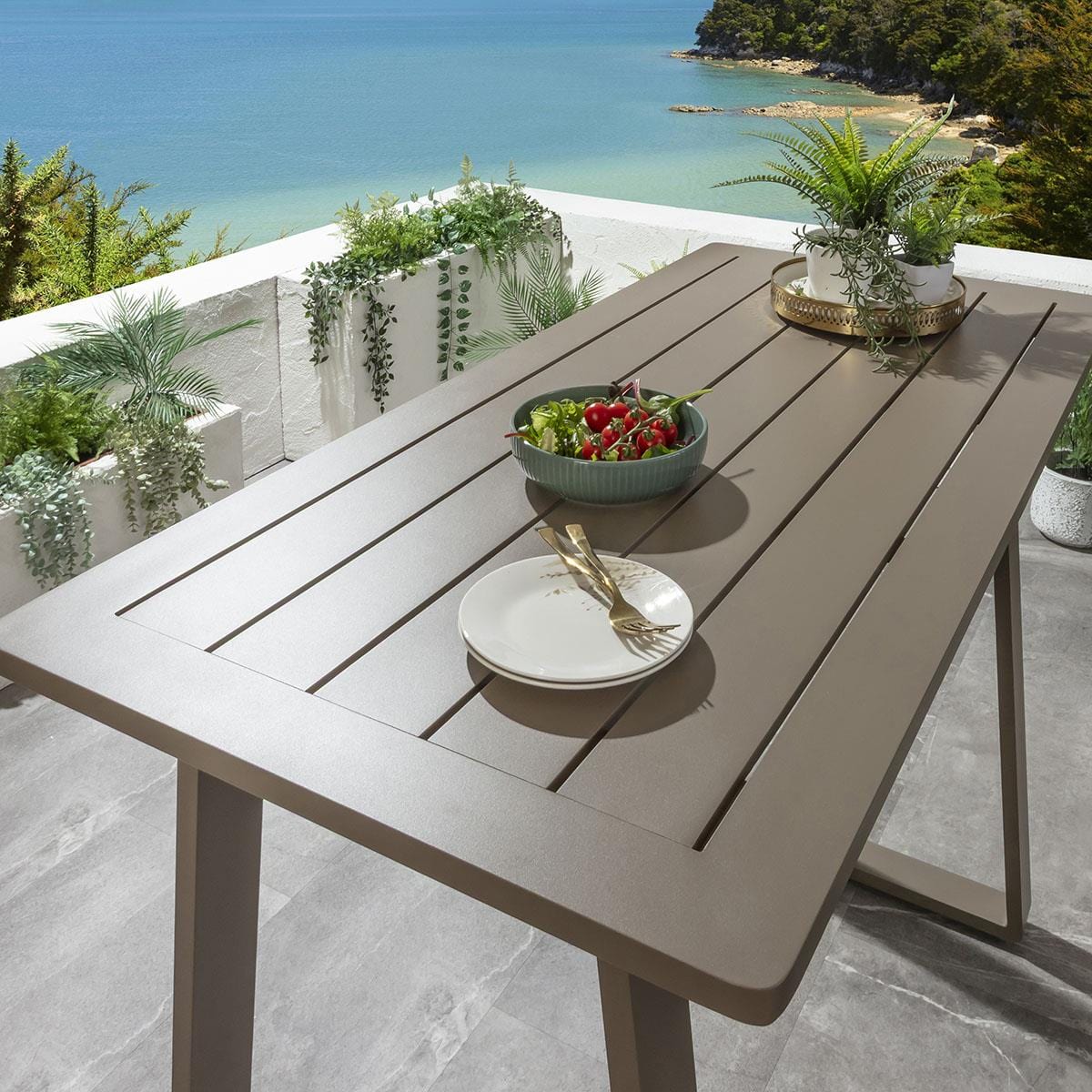 Ensemble bar de jardin extérieur Cole 4 places, aluminium vert et beige