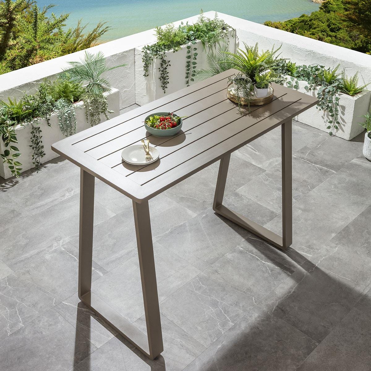 Ensemble bar de jardin extérieur Cole 4 places, aluminium vert et beige