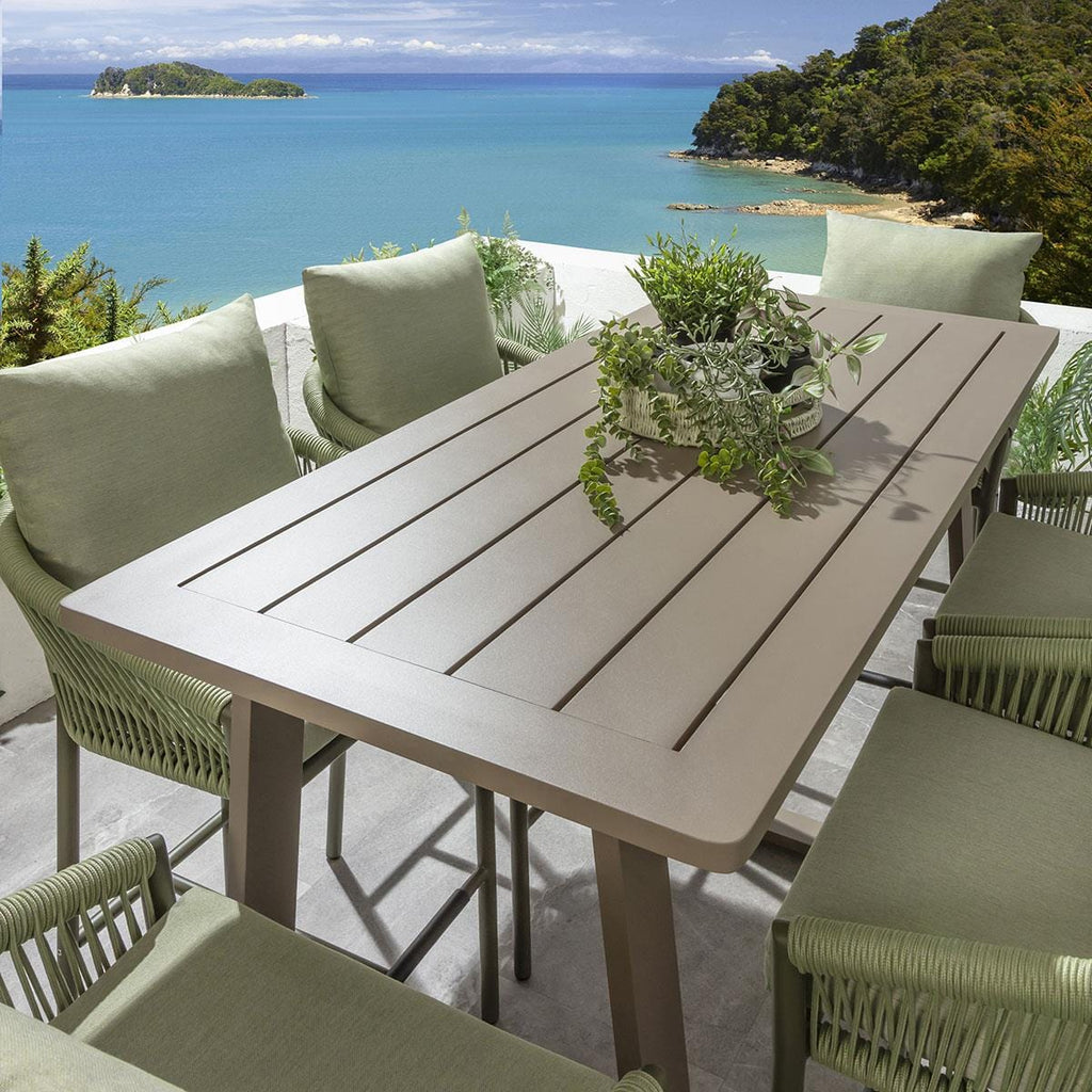 Ensemble bar de jardin extérieur Cole 6 places, aluminium vert et beige