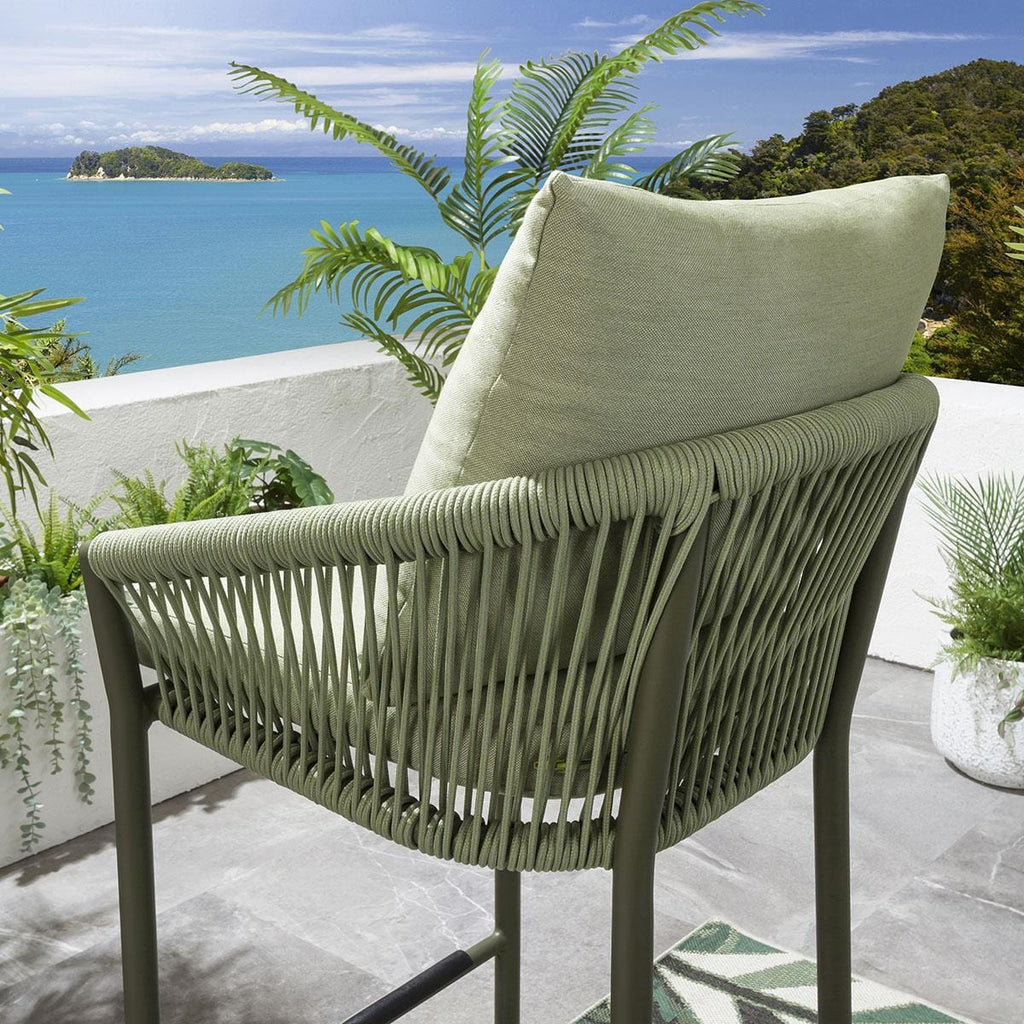 Ensemble bar de jardin extérieur Cole 6 places, aluminium vert et beige