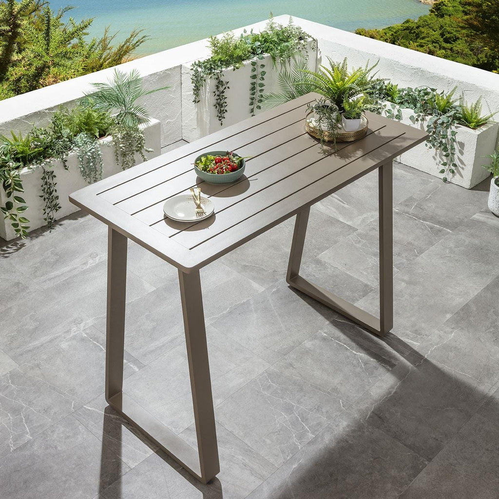 Ensemble bar de jardin extérieur Cole 6 places, aluminium vert et beige