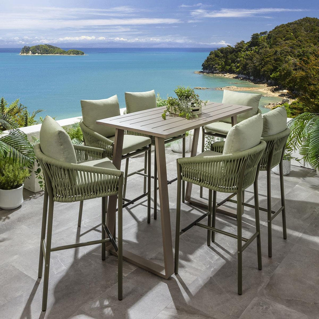 Ensemble bar de jardin extérieur Cole 6 places, aluminium vert et beige