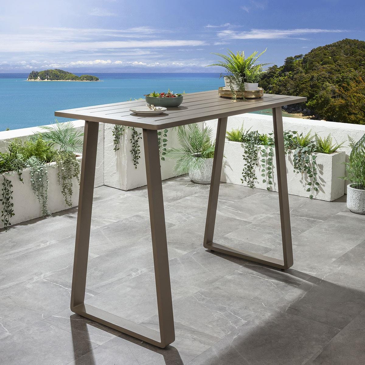 Ensemble bar de jardin extérieur Verity 6 places en aluminium beige