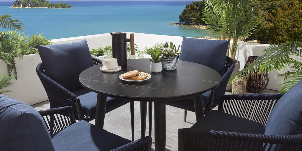 Table de salle à manger ronde d'extérieur Portals 90 cm, couleur anthracite