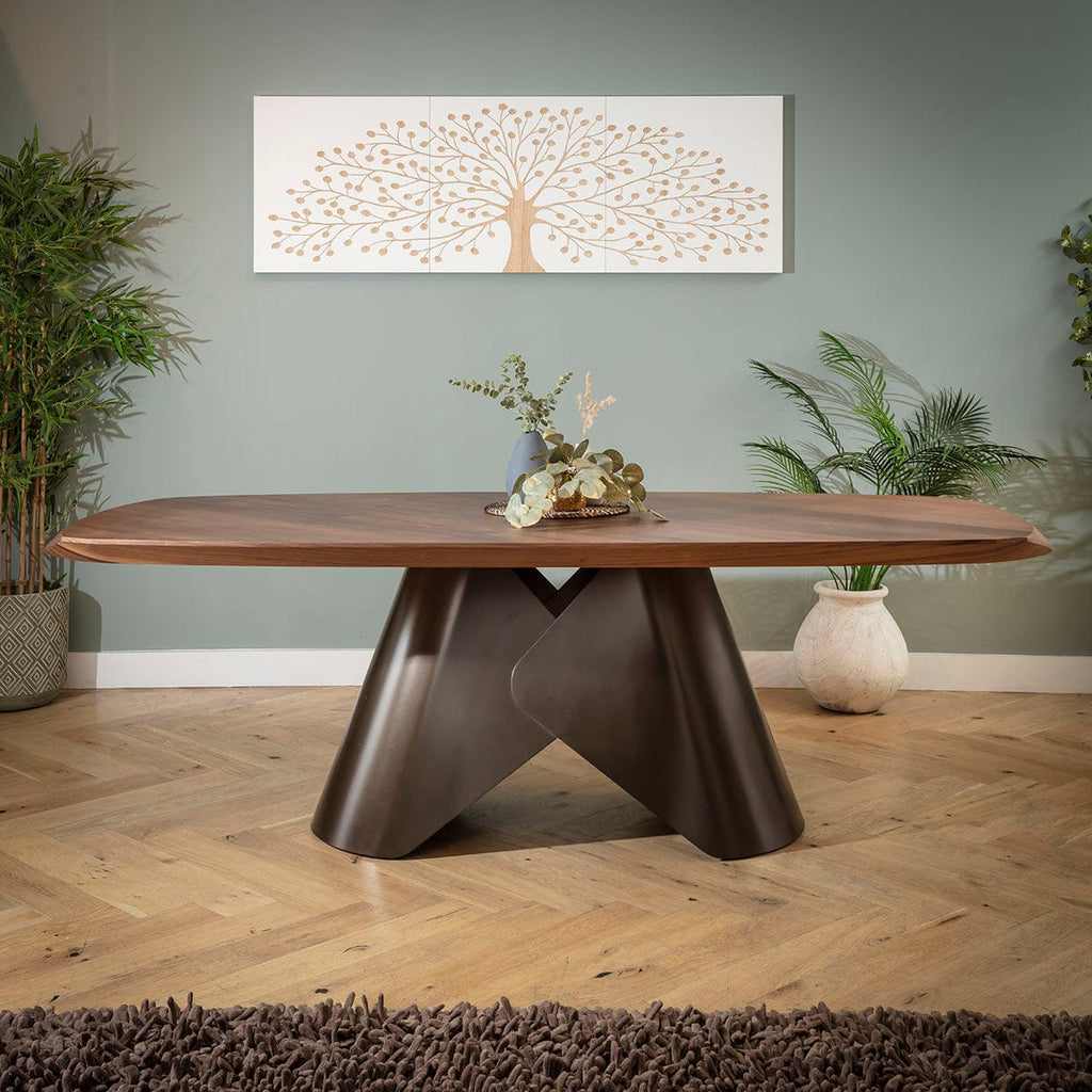 Table de salle à manger Phoenix 8 places en bois, noyer et cuivre, 240 x 110 cm