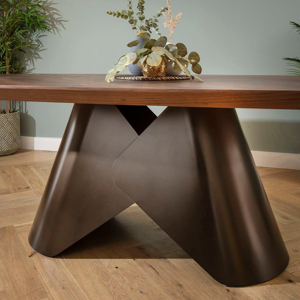 Table de salle à manger Phoenix 8 places en bois, noyer et cuivre, 240 x 110 cm