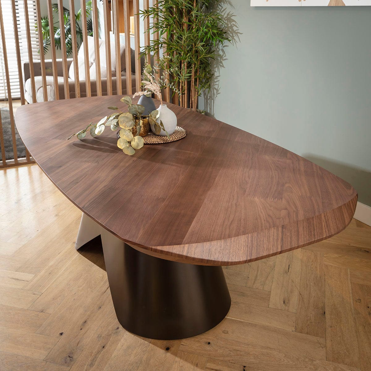 Table de salle à manger Phoenix 8 places en bois, noyer et cuivre, 240 x 110 cm