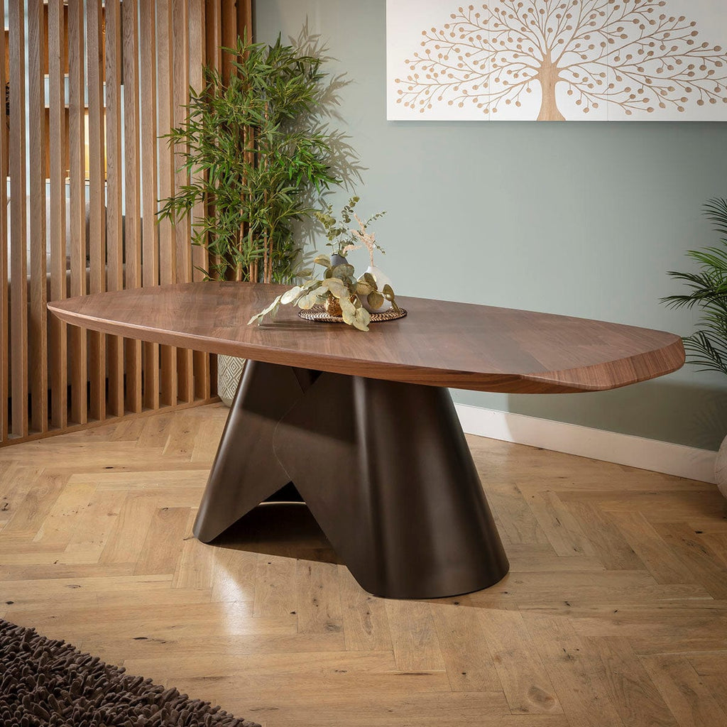 Table de salle à manger Phoenix 8 places en bois, noyer et cuivre, 240 x 110 cm