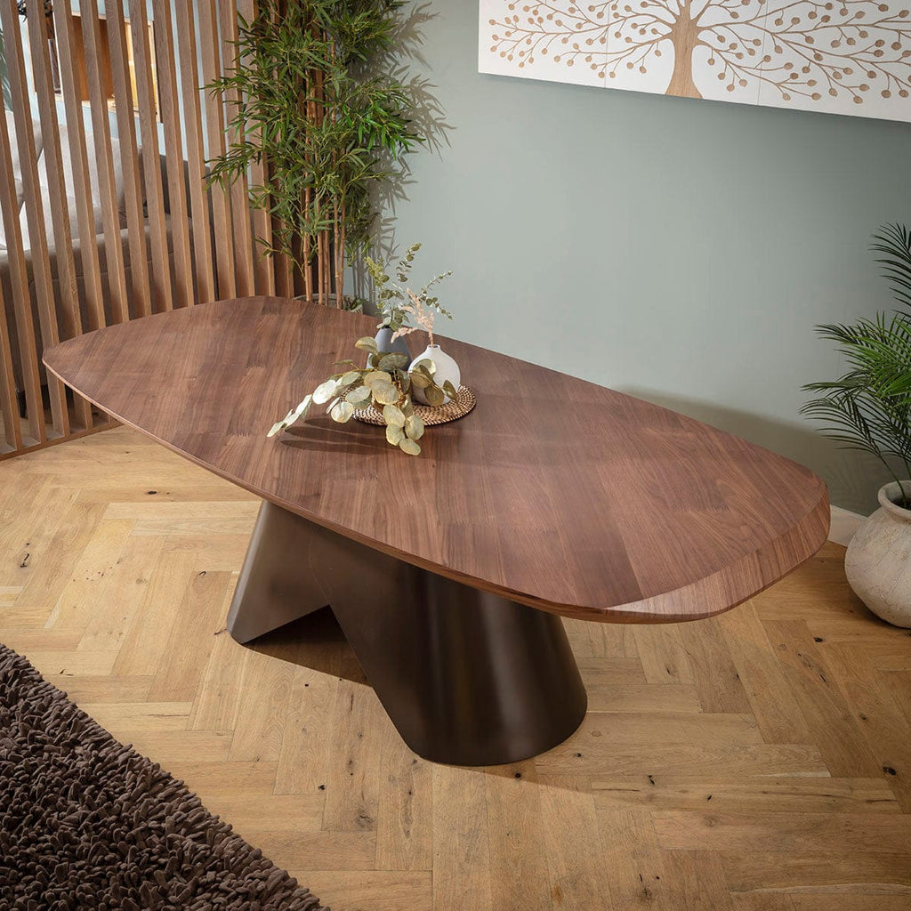 Table de salle à manger Phoenix 8 places en bois, noyer et cuivre, 240 x 110 cm