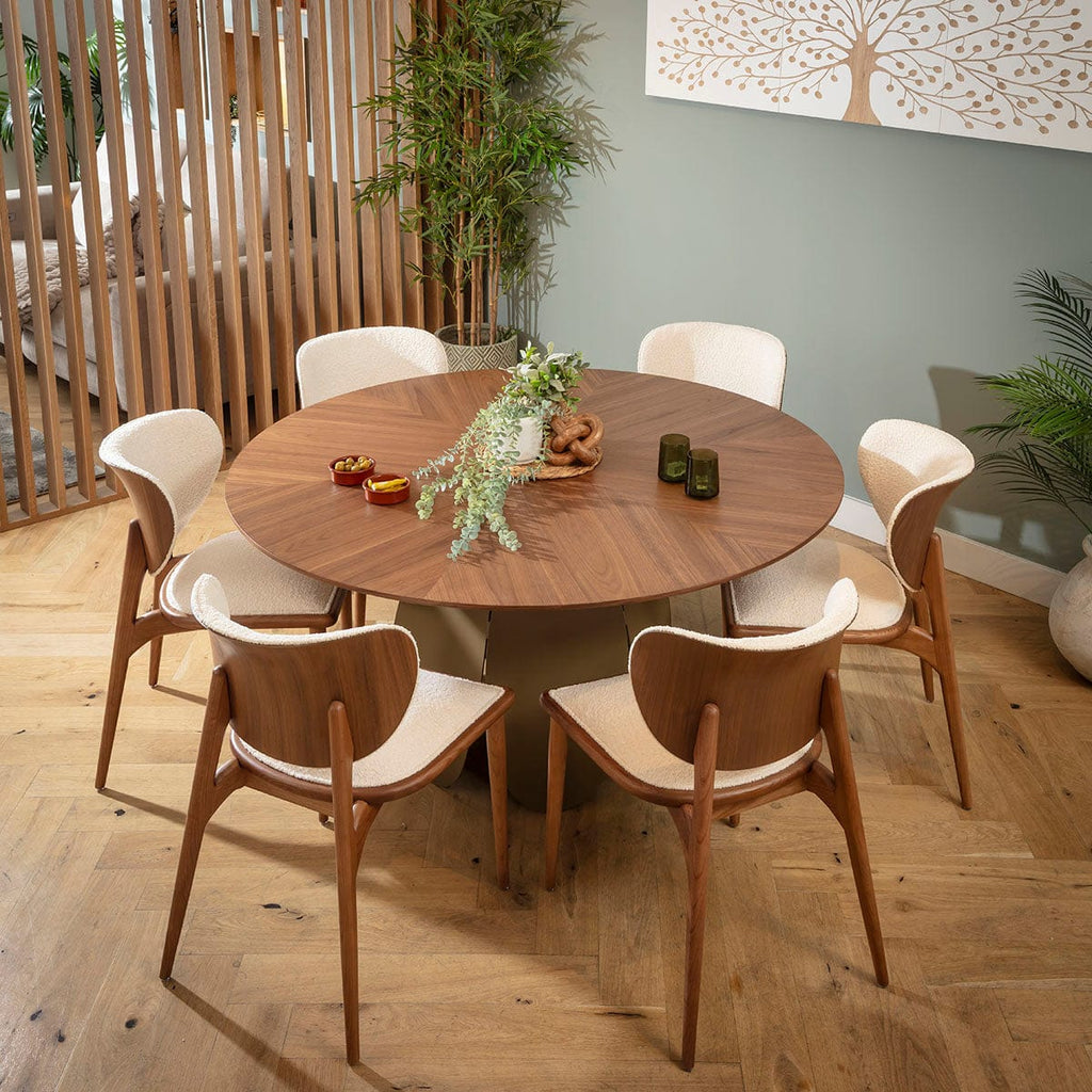 Ensemble de salle à manger rond moderne Phoenix 6 places, marron et noyer