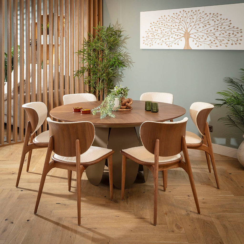 Ensemble de salle à manger rond moderne Phoenix 6 places, marron et noyer