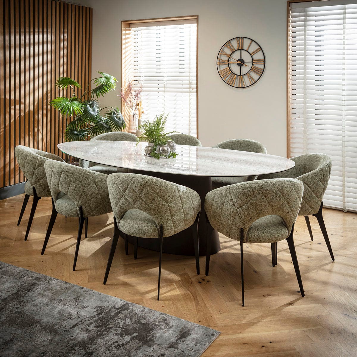Ensemble de salle à manger ovale 8 places Piper &amp; Ashford en céramique verte et grise