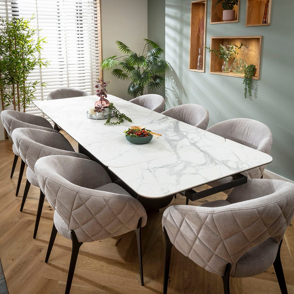 Ensemble de salle à manger extensible Piper &amp; Hugo, grand modèle 8 places, en céramique grise et blanche mate