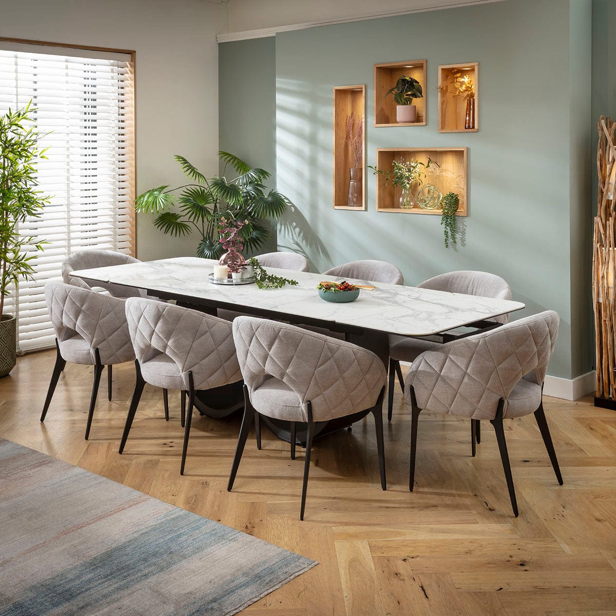 Ensemble de salle à manger extensible Piper &amp; Hugo, grand modèle 8 places, en céramique grise et blanche mate