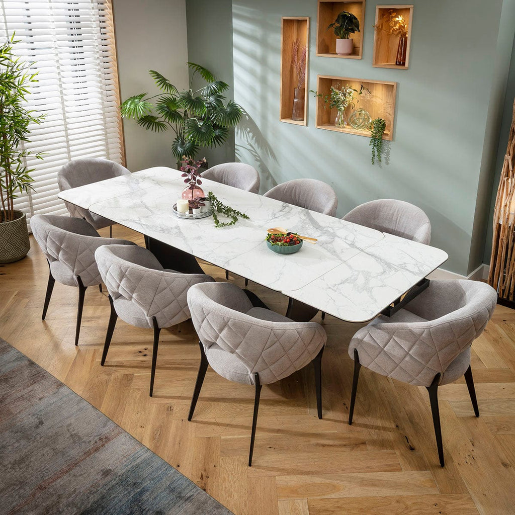 Ensemble de salle à manger extensible Piper &amp; Hugo, grand modèle 8 places, en céramique grise et blanche mate