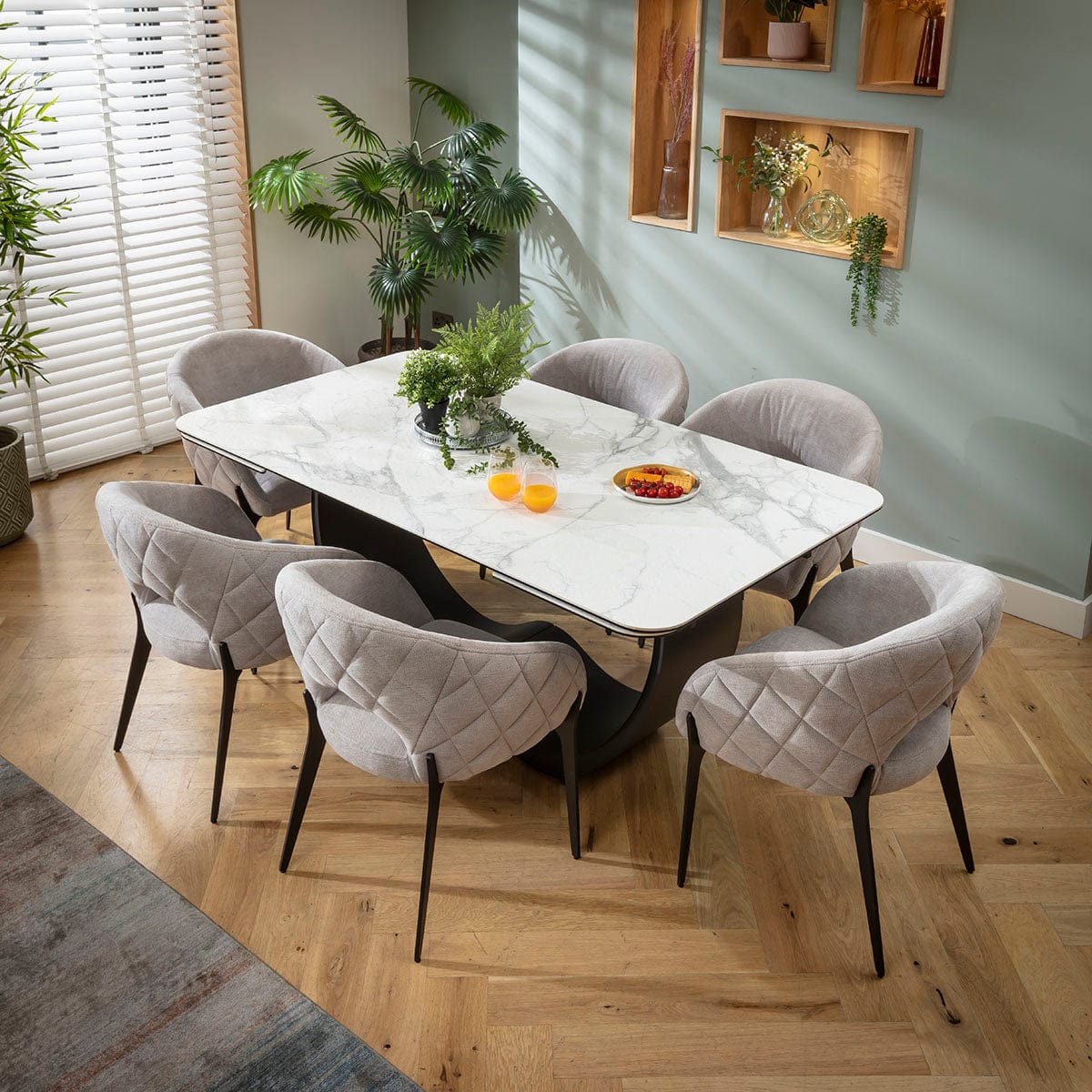 Ensemble de salle à manger extensible 6 places Piper &amp; Hugo, style moderne, en céramique grise et blanche mate