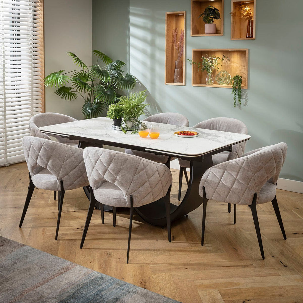 Ensemble de salle à manger extensible 6 places Piper &amp; Hugo, style moderne, en céramique grise et blanche mate