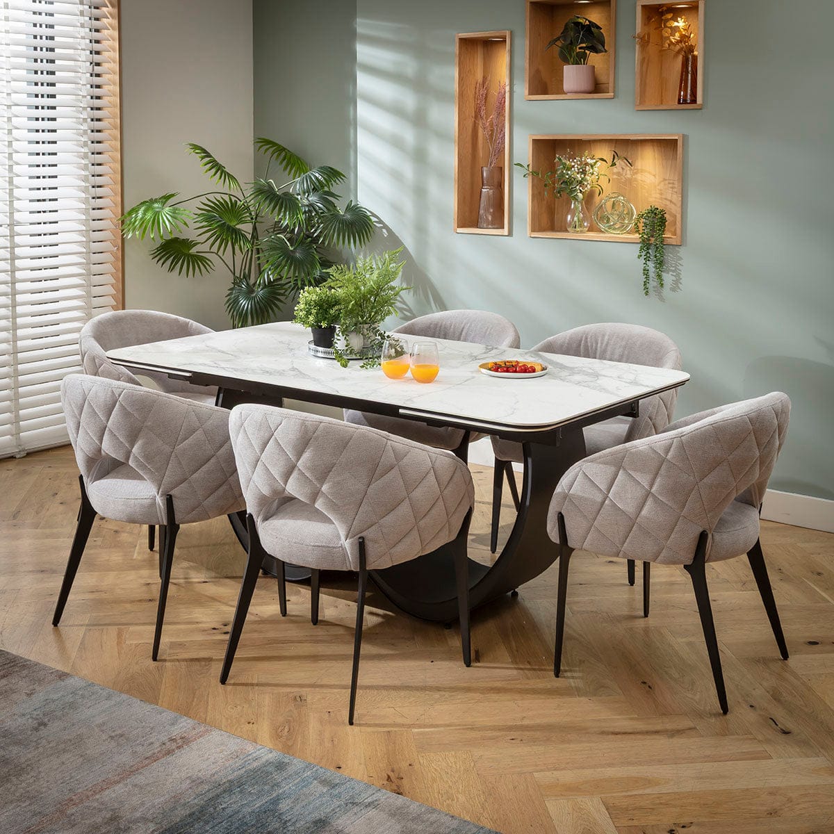 Ensemble de salle à manger extensible 6 places Piper &amp; Hugo, style moderne, en céramique grise et blanche mate