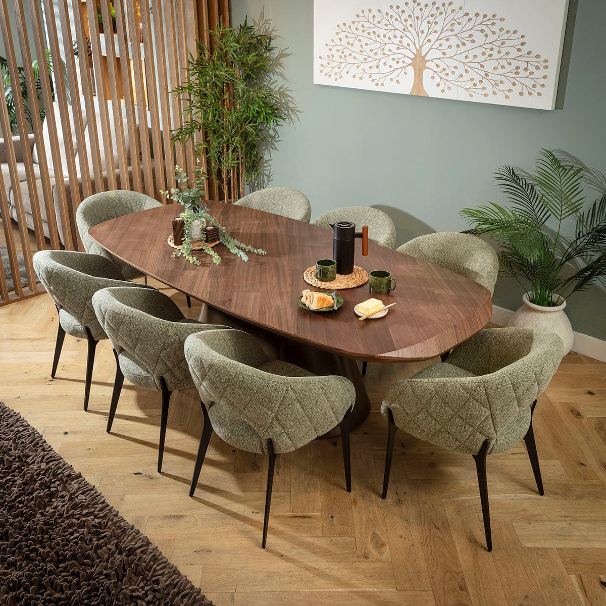 Ensemble de salle à manger moderne 8 places Piper &amp; Phoenix, vert et noyer