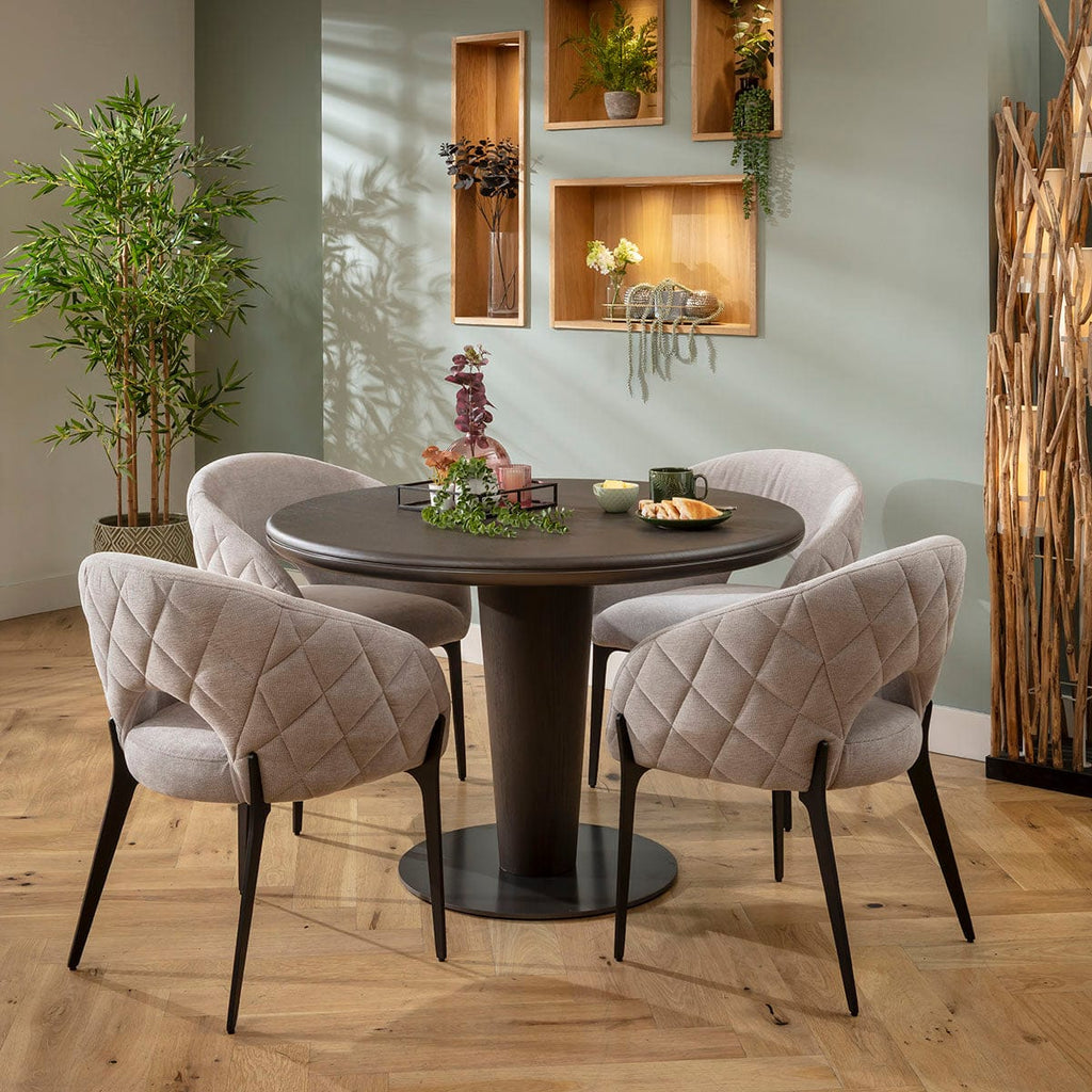 Ensemble de salle à manger rond contemporain 4 places Piper &amp; Pluto, gris et chêne gris délavé