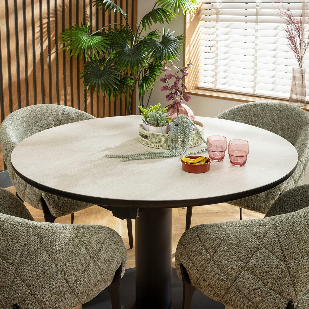 Ensemble de salle à manger rond extensible 4 places Piper &amp; Venus en céramique verte et gris clair