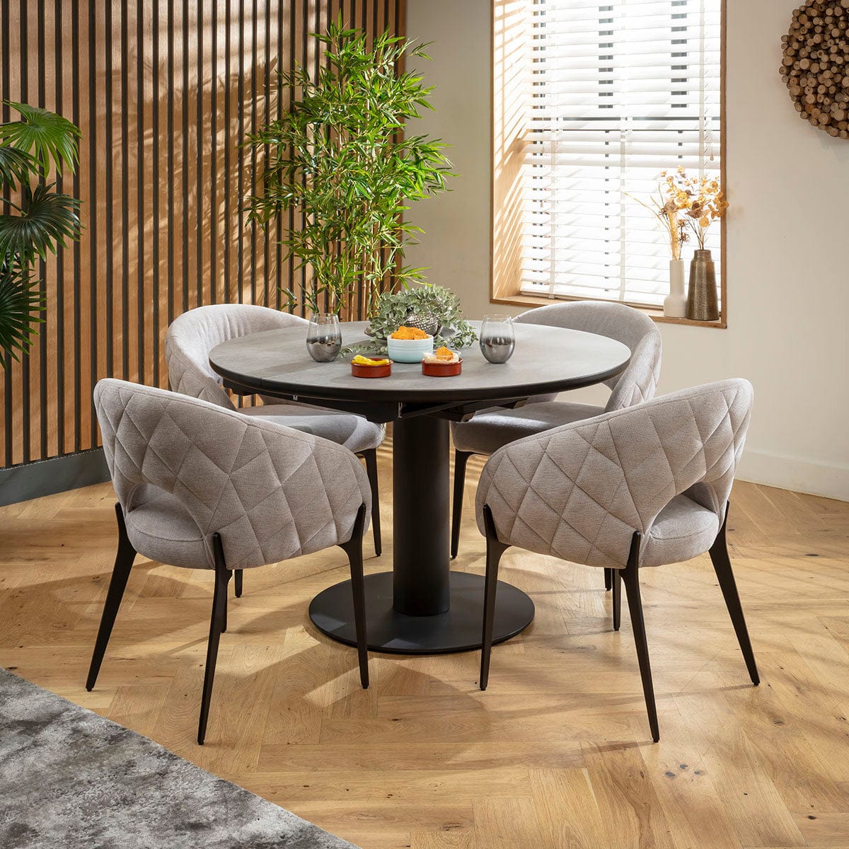 Ensemble de salle à manger rond extensible 4 places Piper &amp; Venus en céramique grise