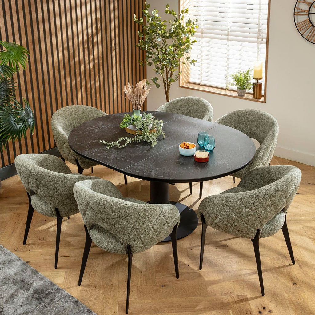 Ensemble de salle à manger rond extensible 6 places Piper &amp; Venus en céramique verte et noire